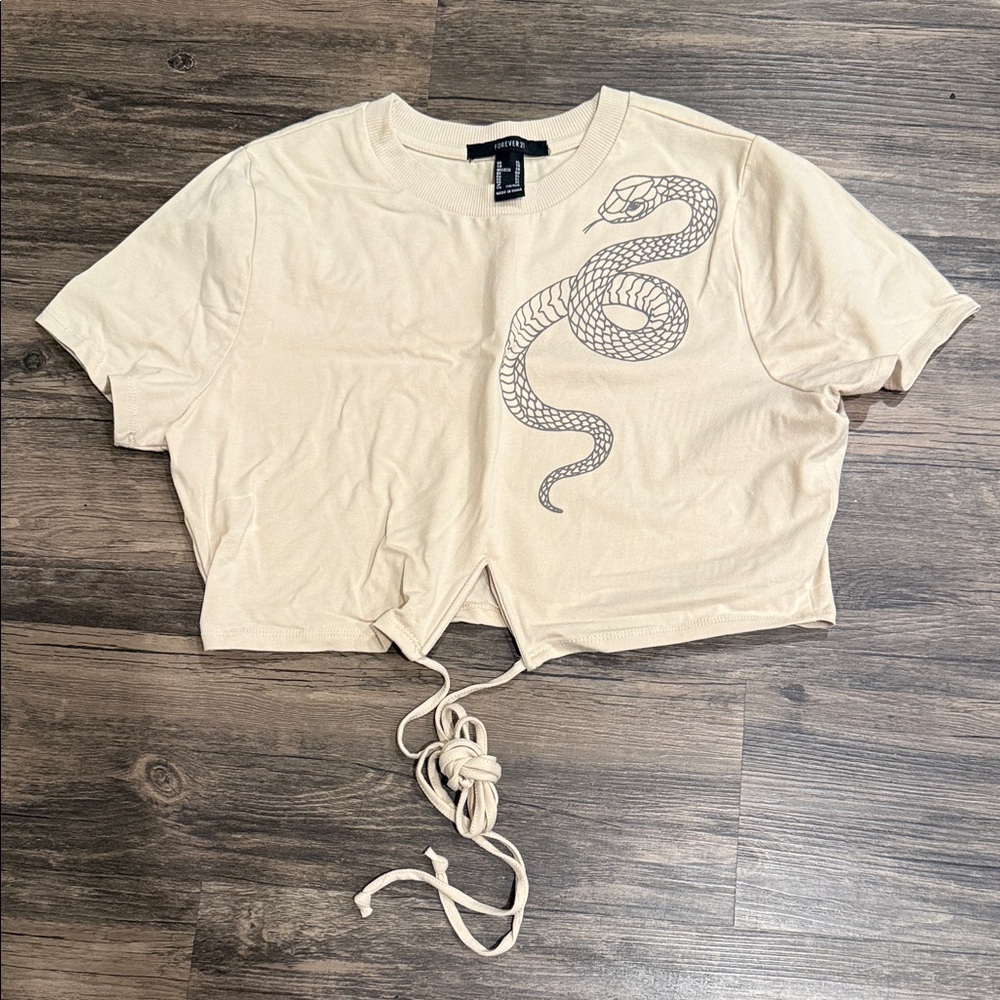 Beige Snake Print Crop Top